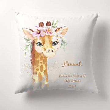 Geburtskissen Giraffe personalisiert, Namenskissen Kissen - Plüsch Plüsch