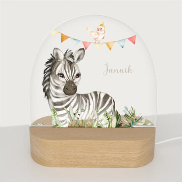 Nachtlicht Zebra personalisiert Nachtlicht oval mit Holzständer und LED-Licht BxHxT ca. 14,5 x 16 x 6 cm 4 mm Acrylglas & Buchenholzständer