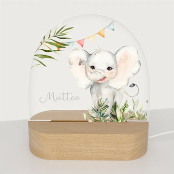 Nachtlicht Elefant personalisiert Nachtlicht oval mit Holzständer und LED-Licht BxHxT ca. 14,5 x 16 x 6 cm 4 mm Acrylglas & Buchenholzständer