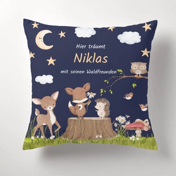 Namenskissen Waldtiere Nacht personalisiert, Kinderkissen Kissen - Plüsch Plüsch