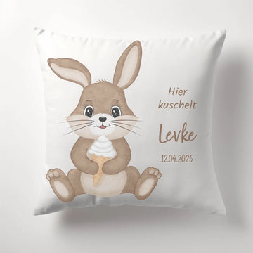 Namenskissen Hase mit Eis, personalisiert Kissen - Plüsch Plüsch