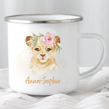 Kindertasse Löwin mit Namen, personalisiert
