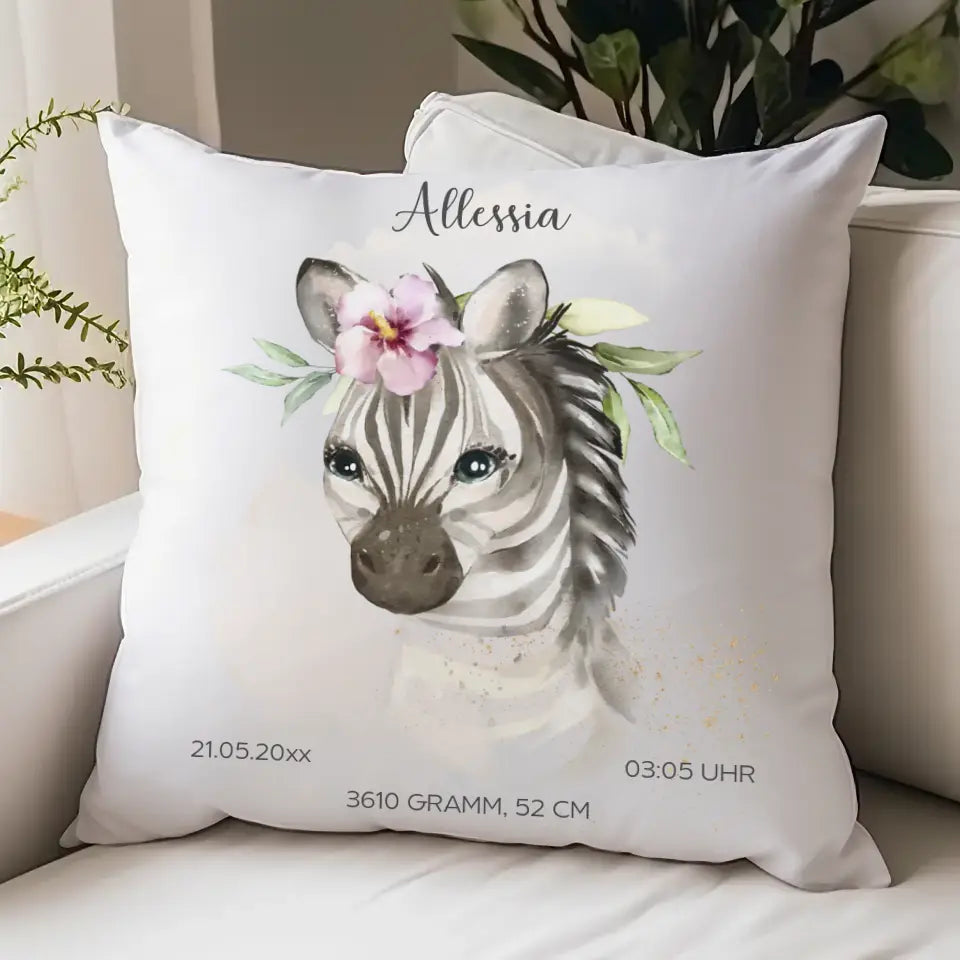 Geburtskissen Zebra personalisiert, Namenskissen Kissen - Jersey Jersey