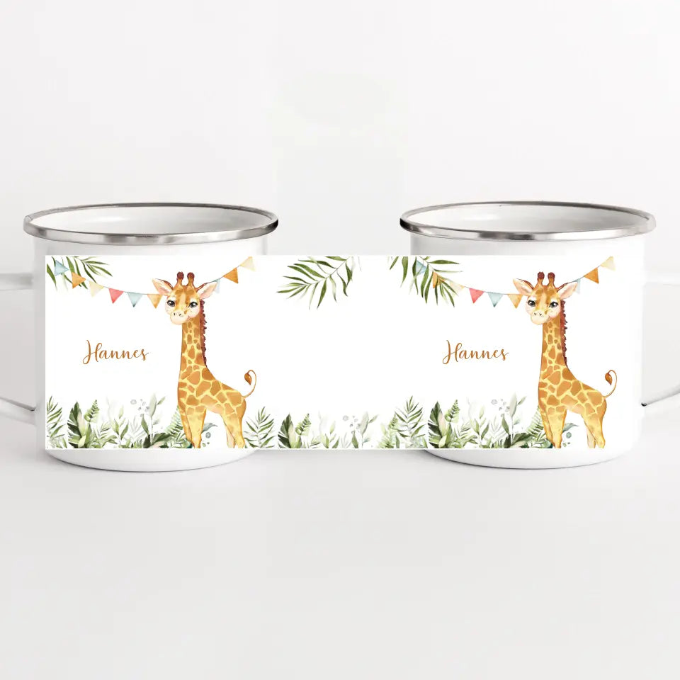 Kindertasse Giraffe personalisiert mit Namen weiss bedruckt Kindertasse Emaille Panorama Höhe: 8 cm, Durchmesser: 8 cm, Volumen: 300 ml, Gewicht: 130 g