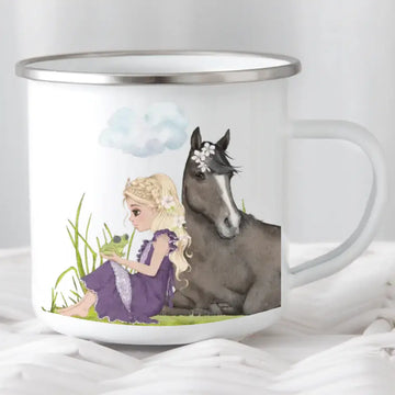 Kindertasse Prinzessin mit Pferd, blonde Haare
