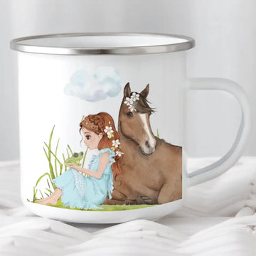 Kindertasse Prinzessin mit Pferd, rote Haare