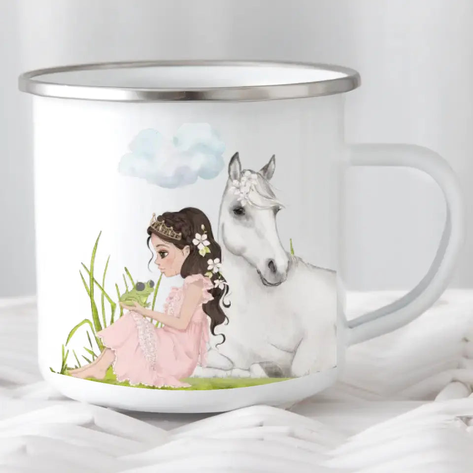 Kindertasse Prinzessin mit Pferd, braune Haare