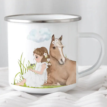 Kindertasse Prinzessin mit Pferd, hellbraune Haare