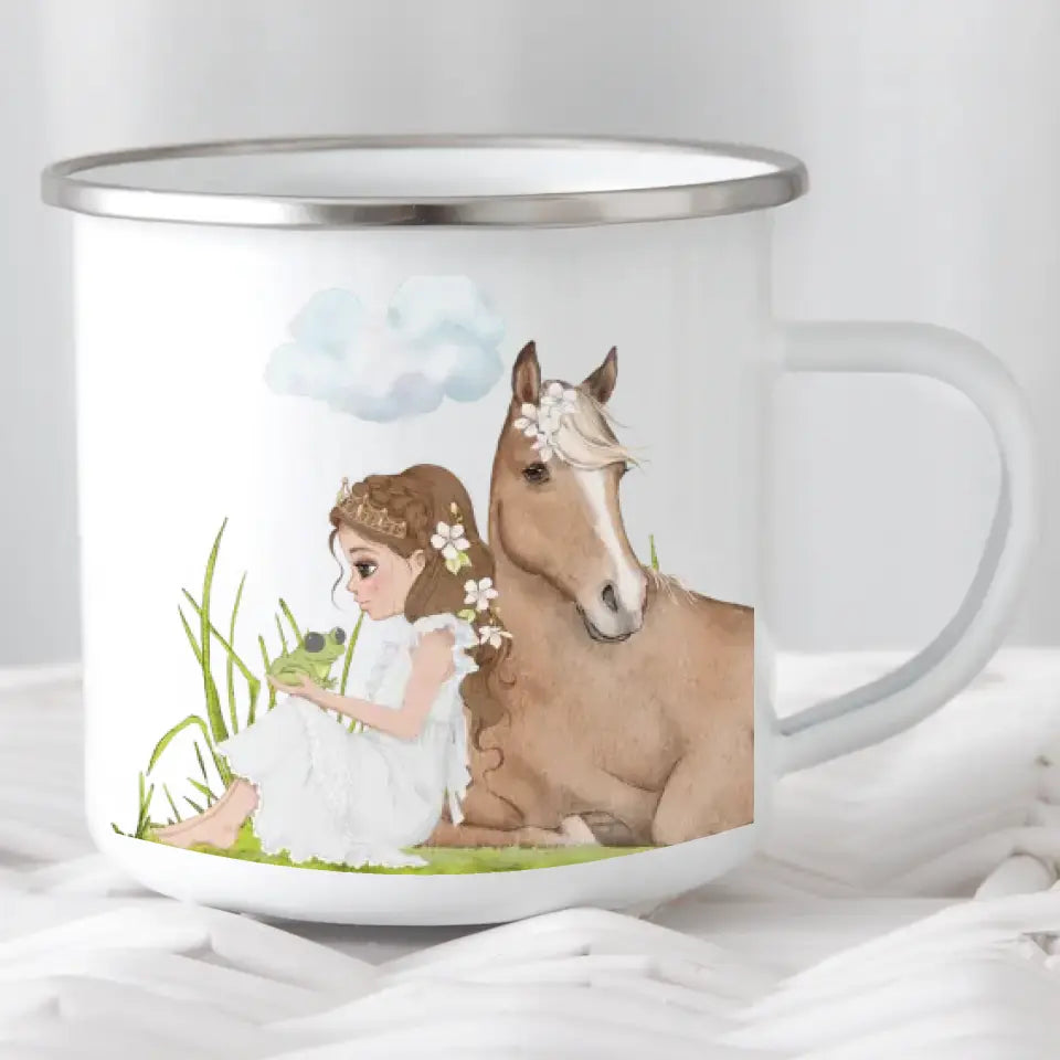 Kindertasse Prinzessin mit Pferd, hellbraune Haare
