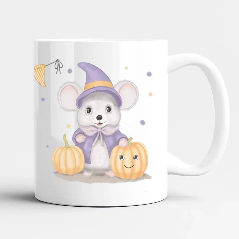 Tasse Halloween Maus mit Kürbis