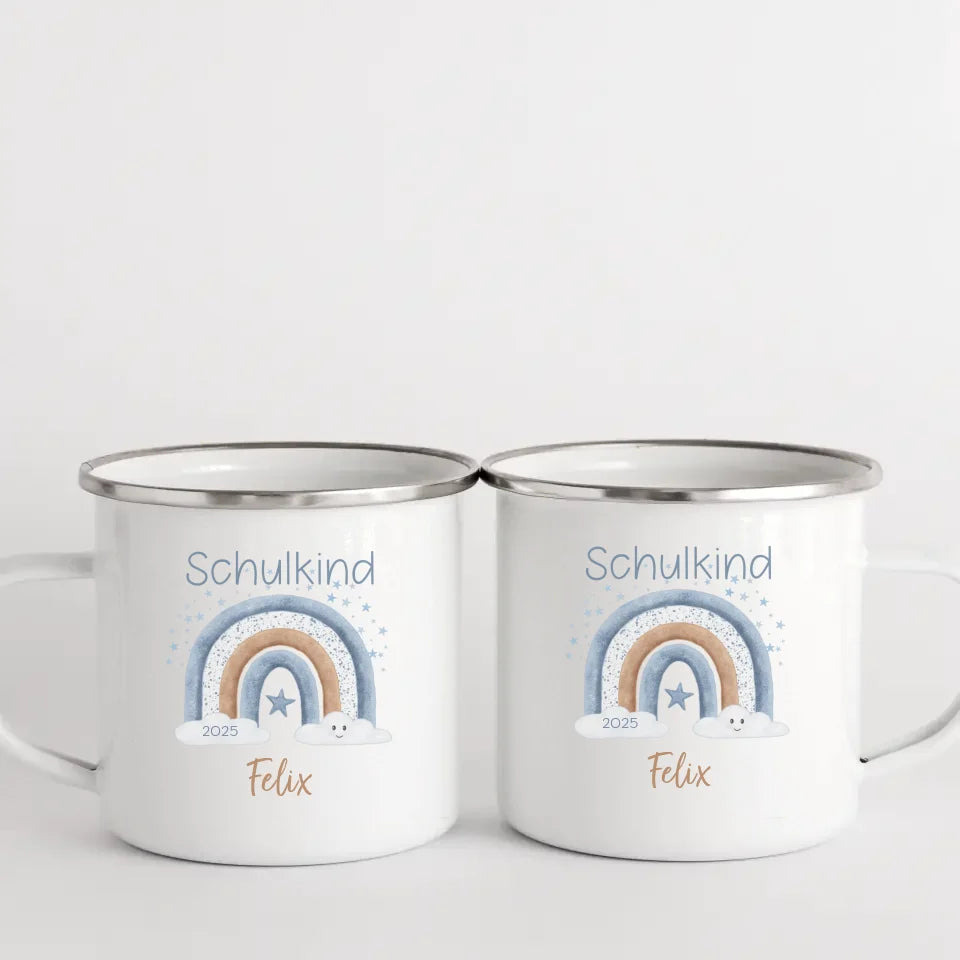 Kindertasse zur Einschulung, Regenbogen mit Sterne