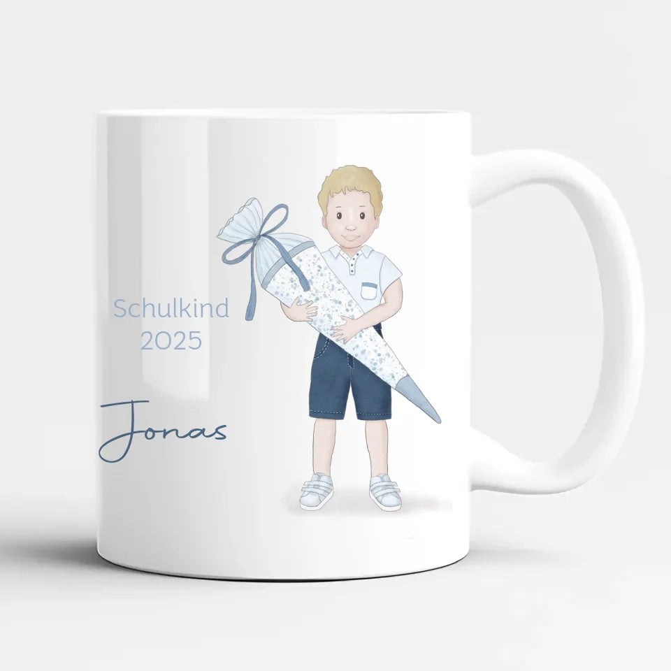 Tasse zur Einschulung, Junge mit Zuckertüte