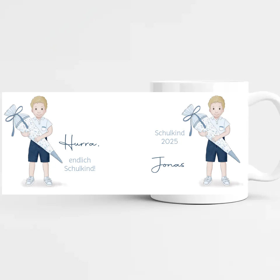 Tasse zur Einschulung, Junge mit Zuckertüte