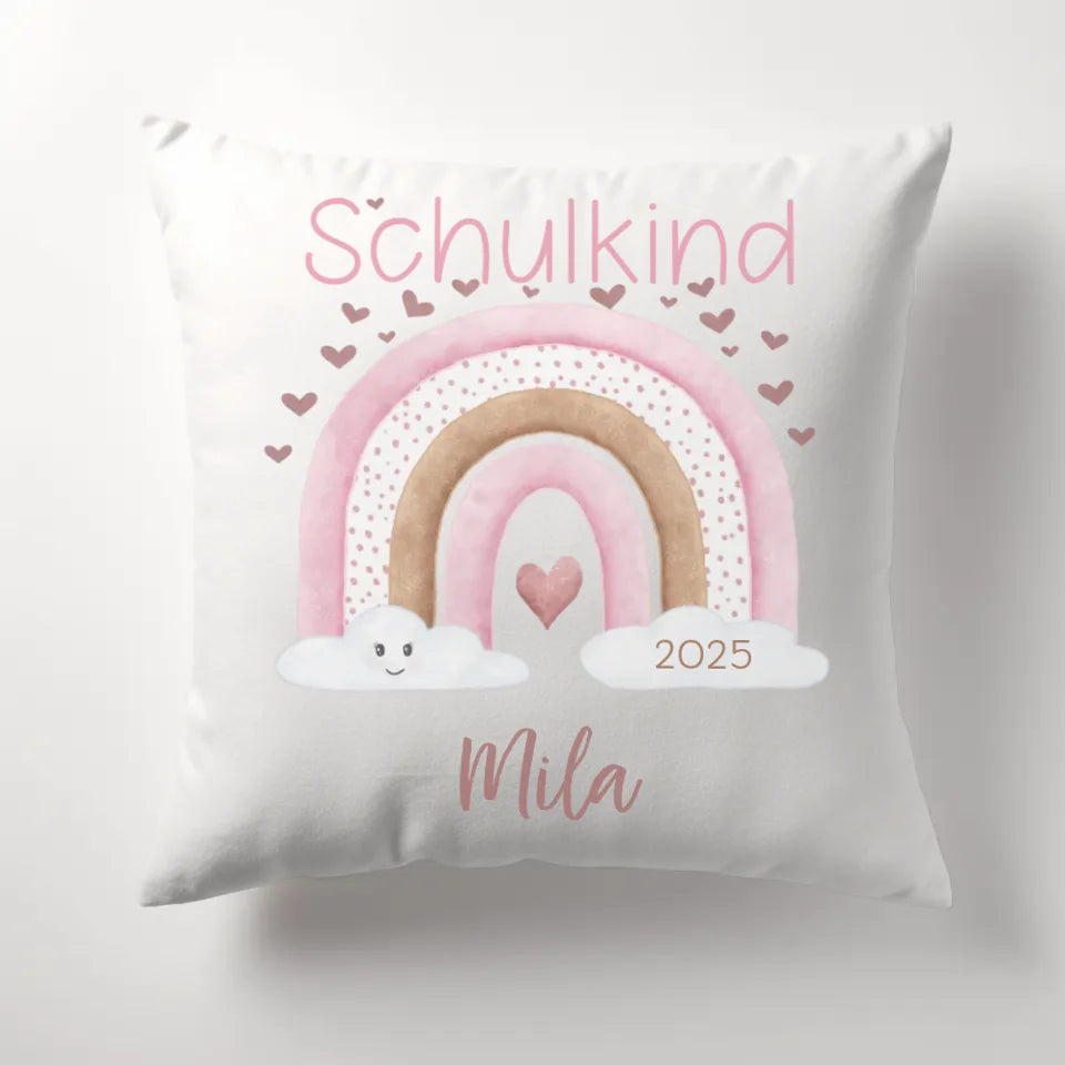 Kinderkissen zur Einschulung, Regenbogen mit Herzen Kissen - Plüsch Plüsch
