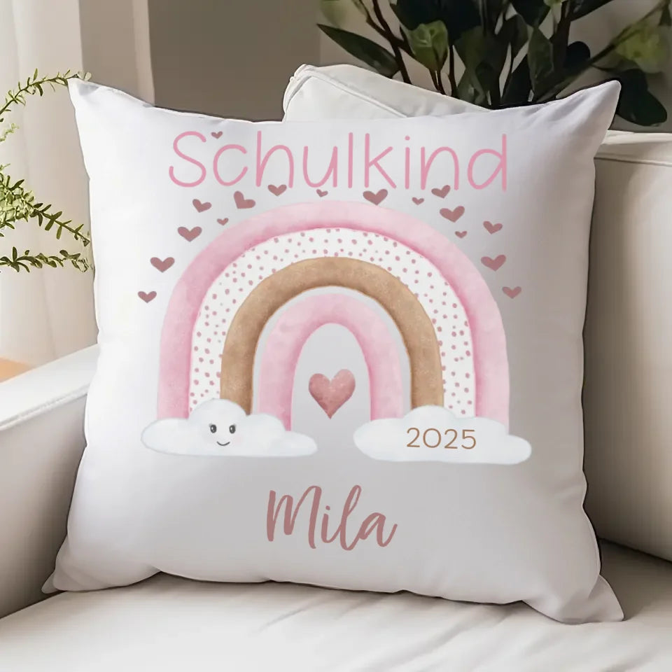 Kinderkissen zur Einschulung, Regenbogen mit Herzen Kissen - Jersey Jersey