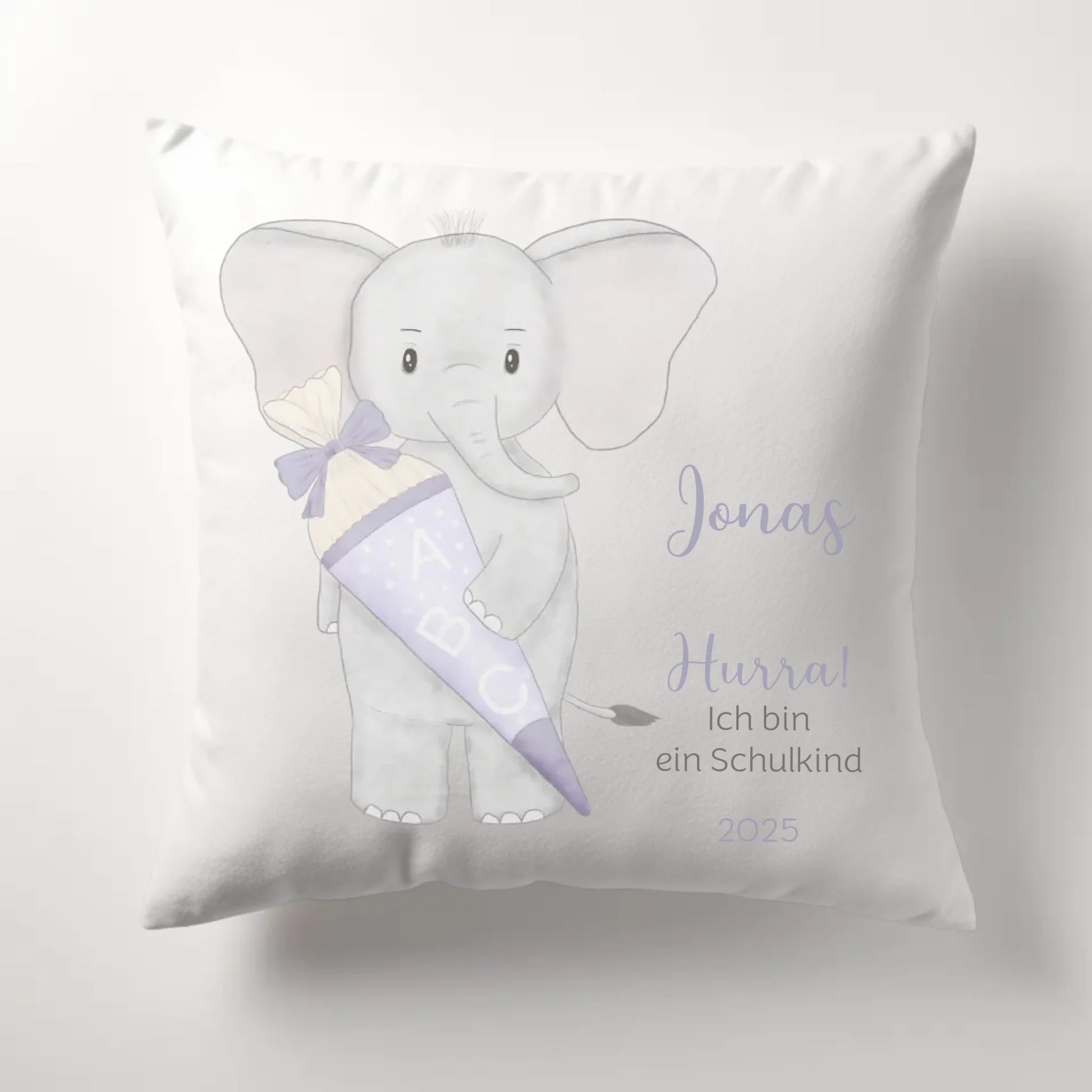 Kinderkissen zur Einschulung, Elefant mit Schultüte Kissen - Plüsch Plüsch