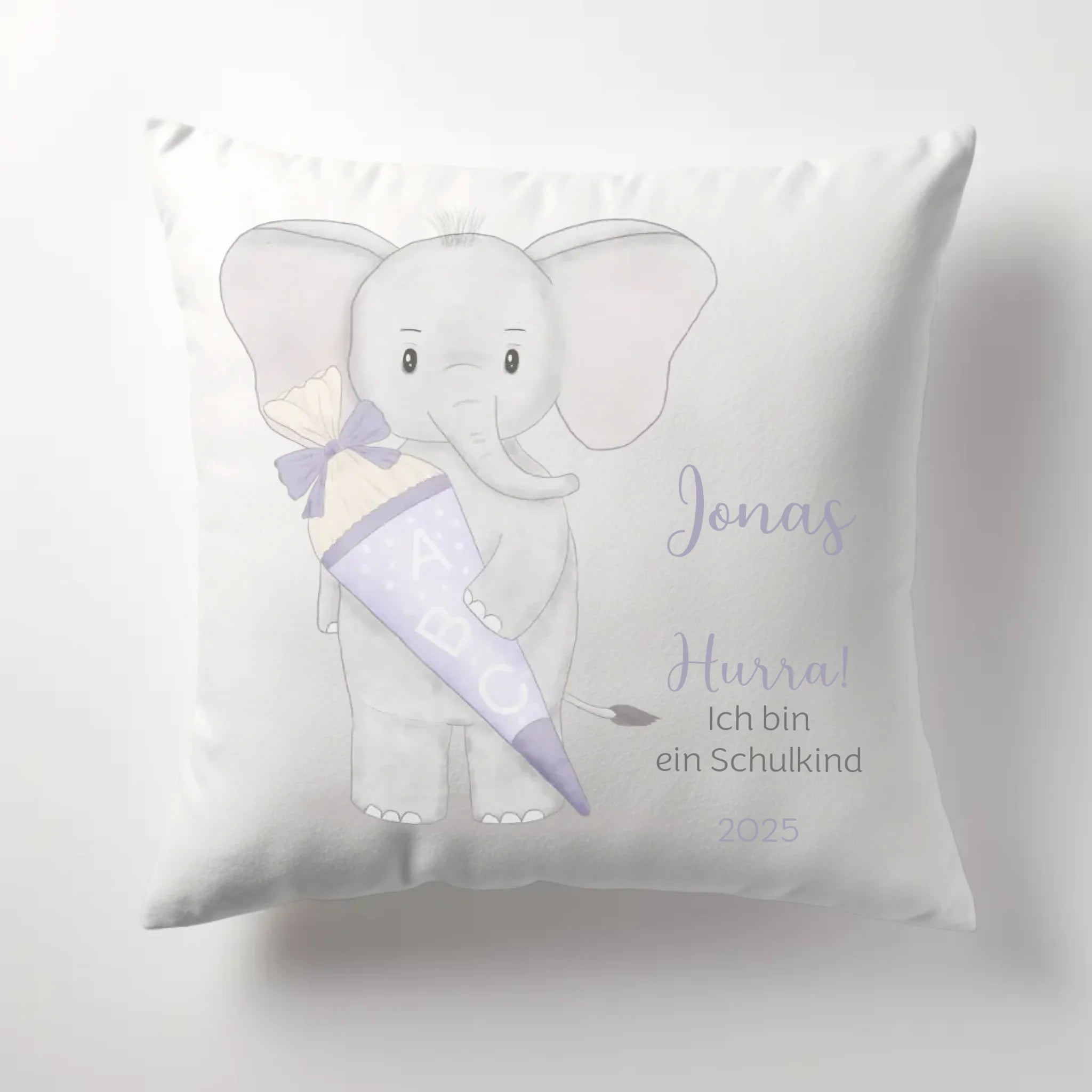 Kinderkissen zur Einschulung, Elefant mit Schultüte Kissen - Plüsch Plüsch