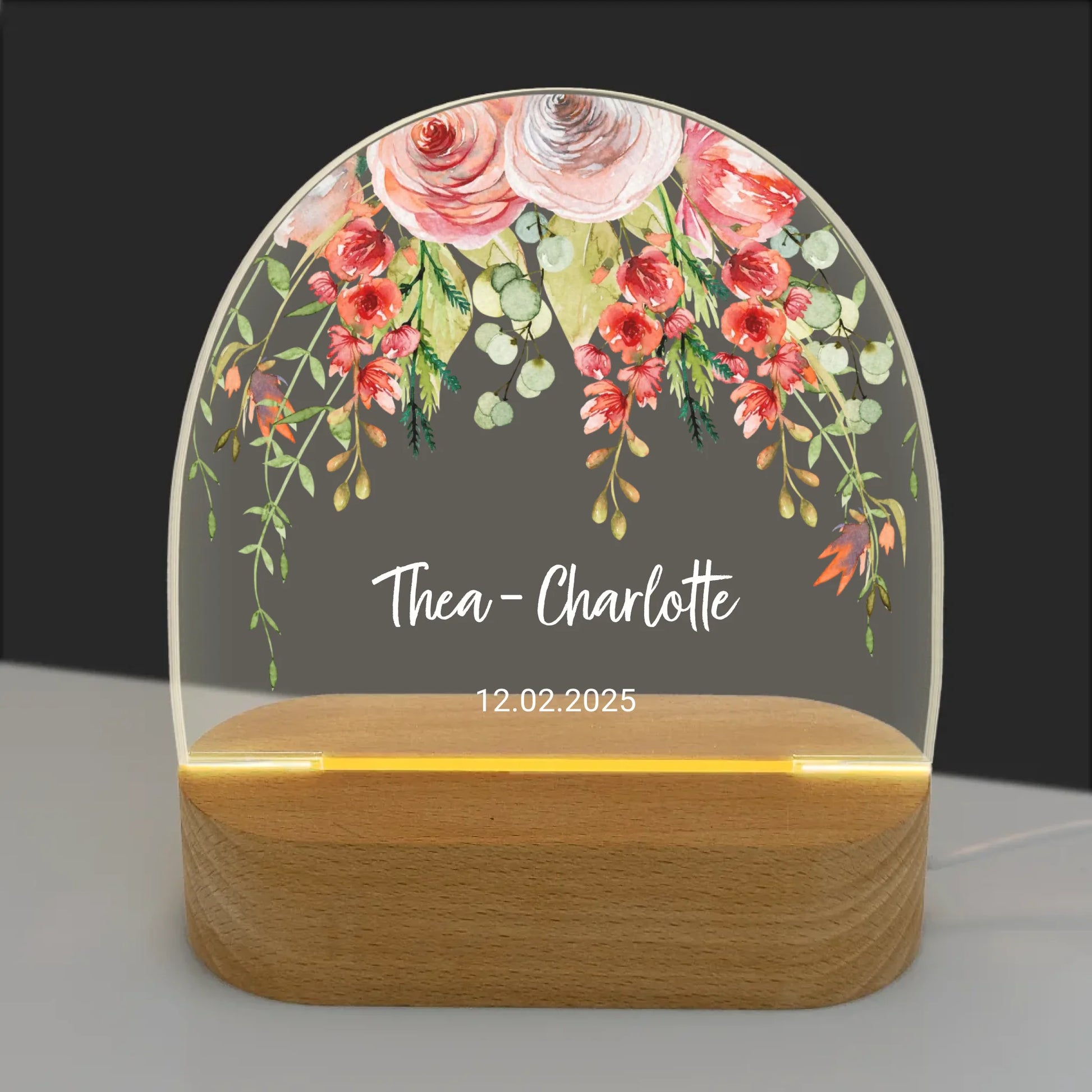 Nachtlicht Blumen rot personalisiert