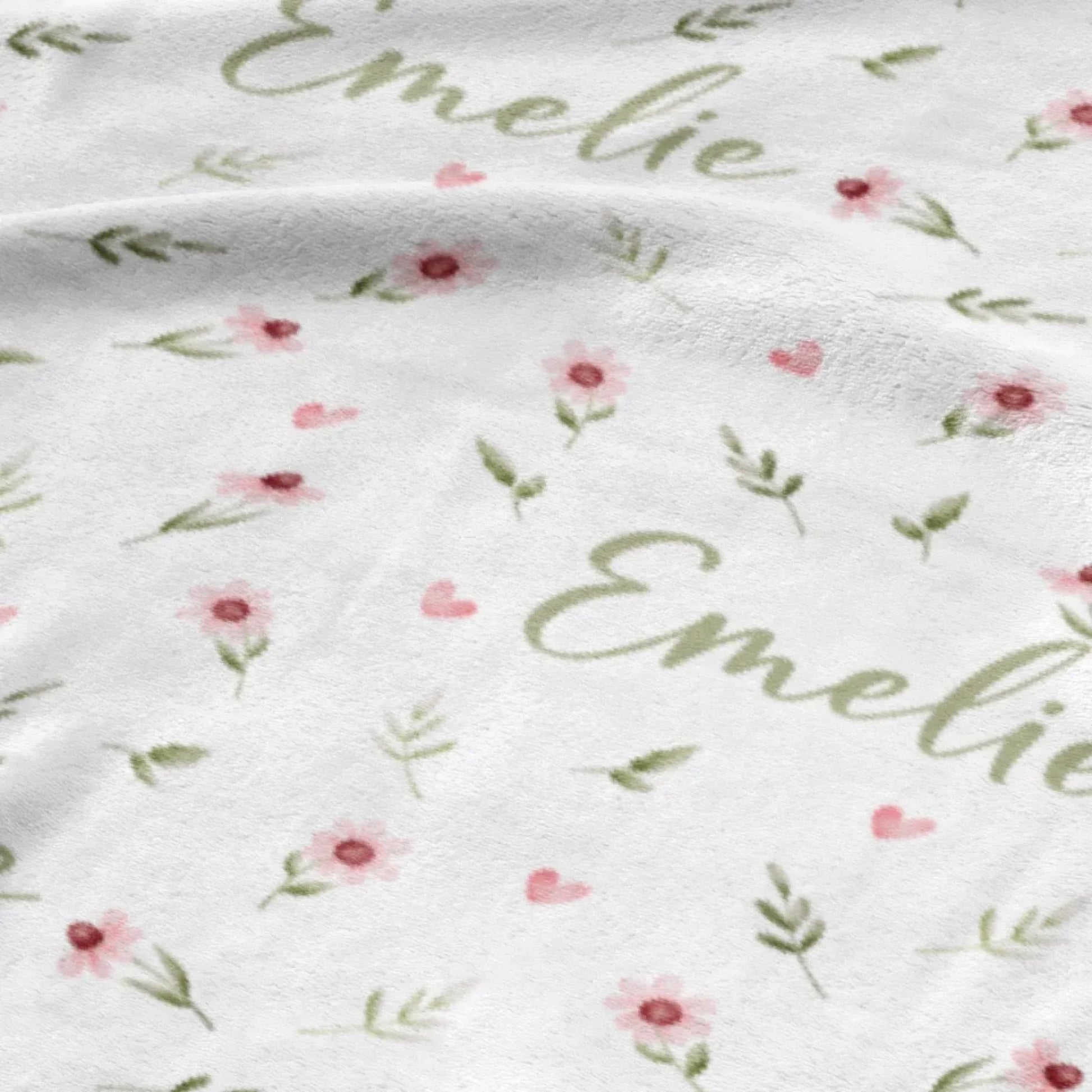 Kinderdecke Blumen und Herzen personalisiert, Namensdecke