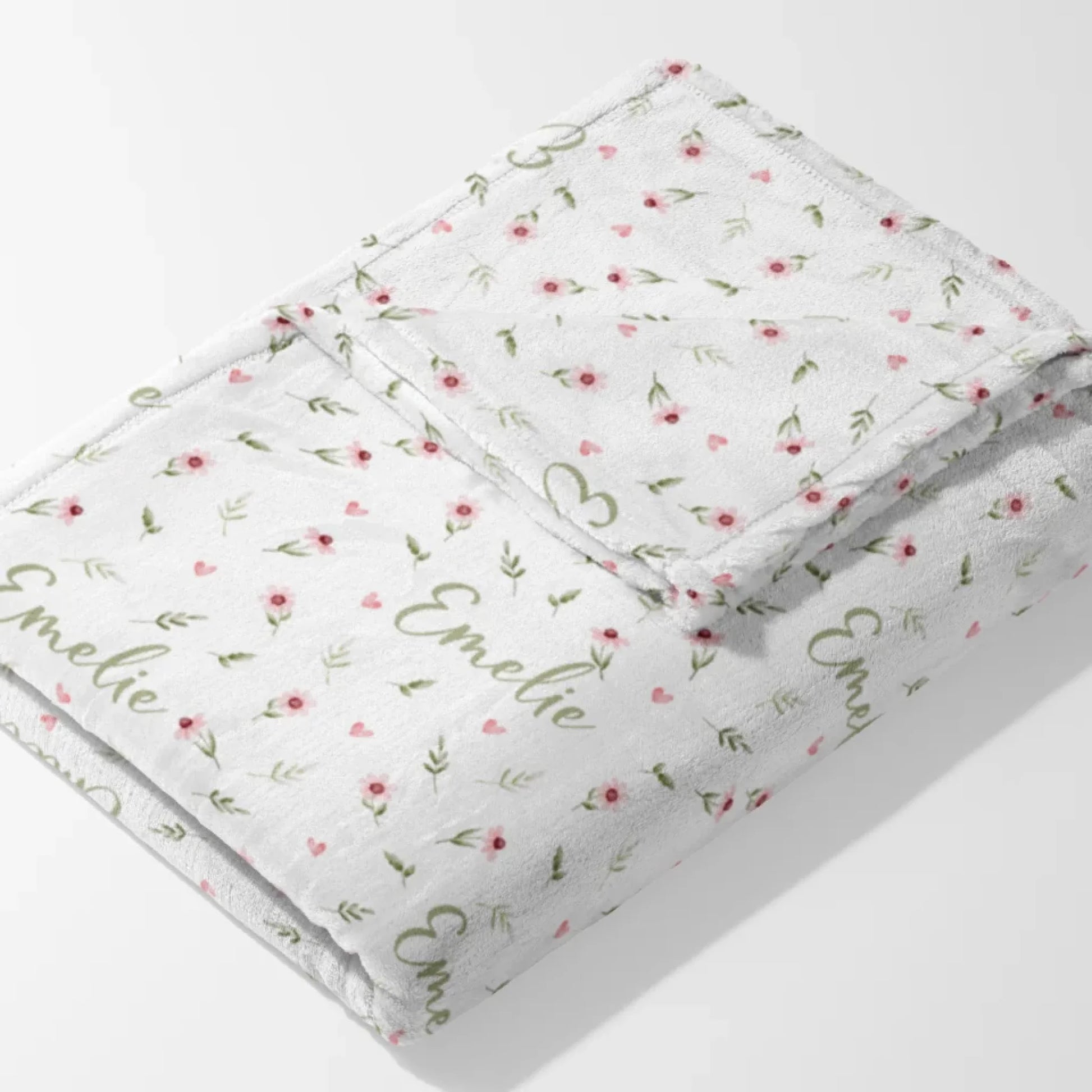 Kinderdecke Blumen und Herzen personalisiert, Namensdecke