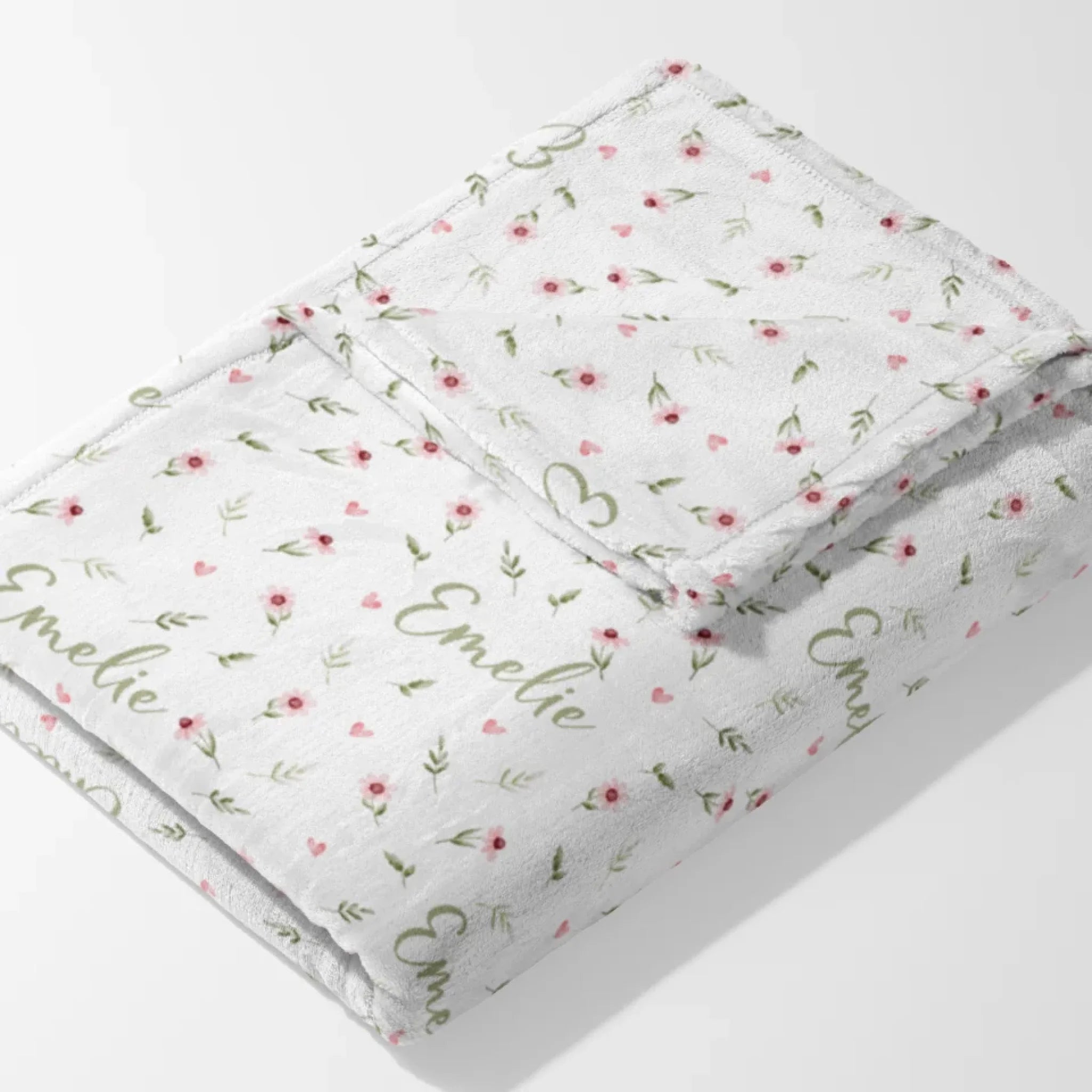 Kinderdecke Blumen und Herzen personalisiert, Namensdecke
