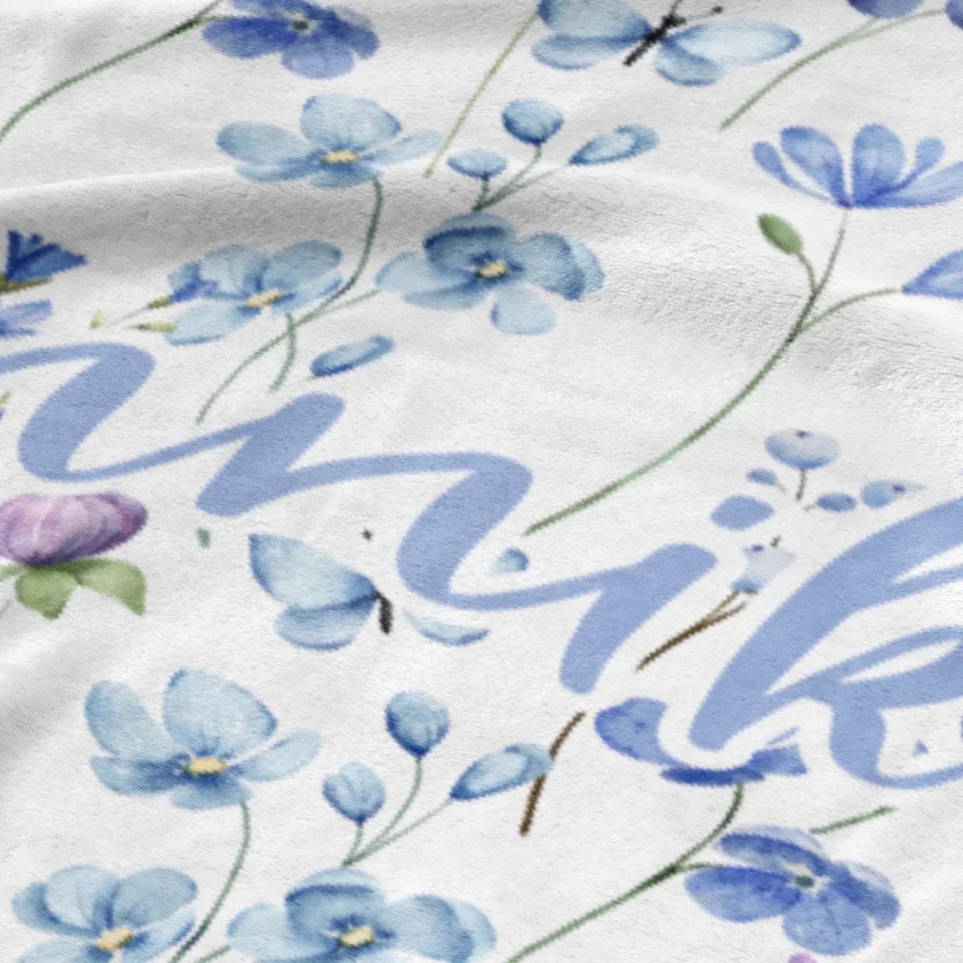 Kinderdecke Wildblumen lila personalisiert, Namensdecke