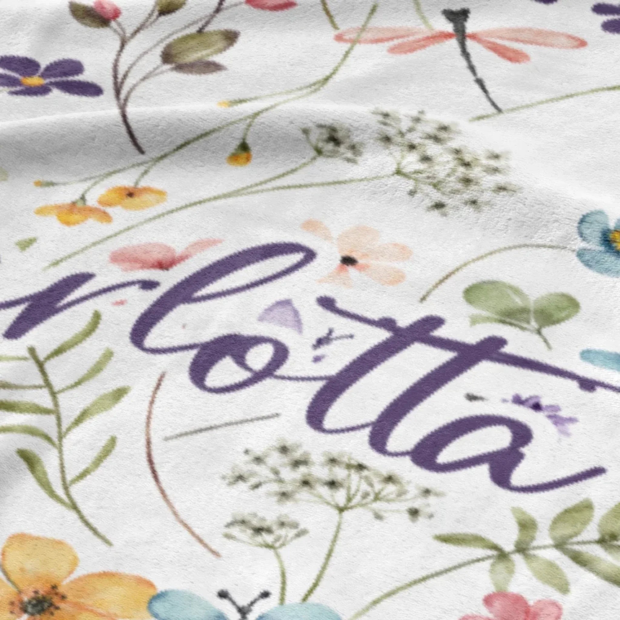 Kinderdecke Wildblumen bunt personalisiert, Namensdecke