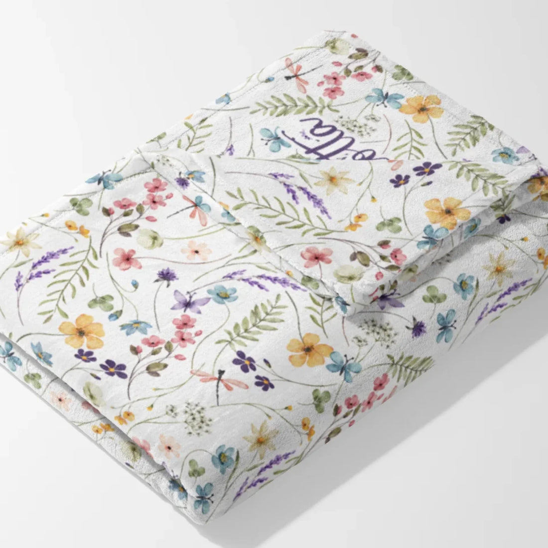 Kinderdecke Wildblumen bunt personalisiert, Namensdecke
