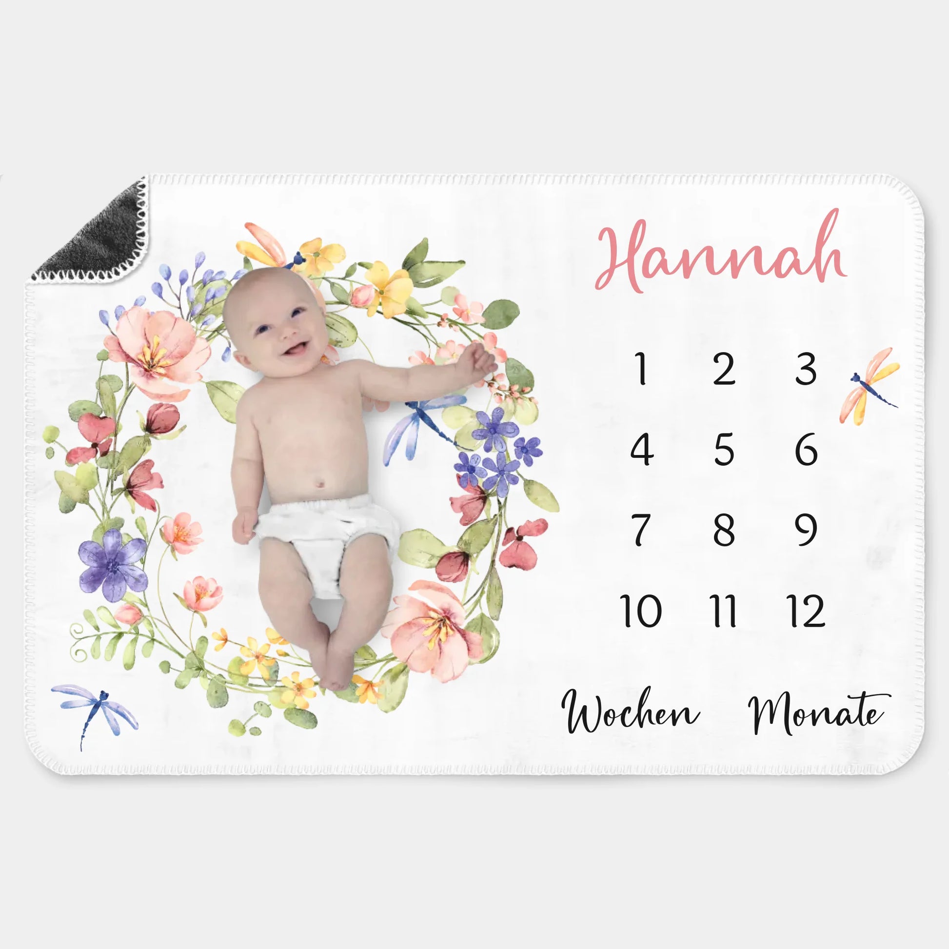 Meilensteindecke Wildblumen bunt personalisiert, Kinderdecke
