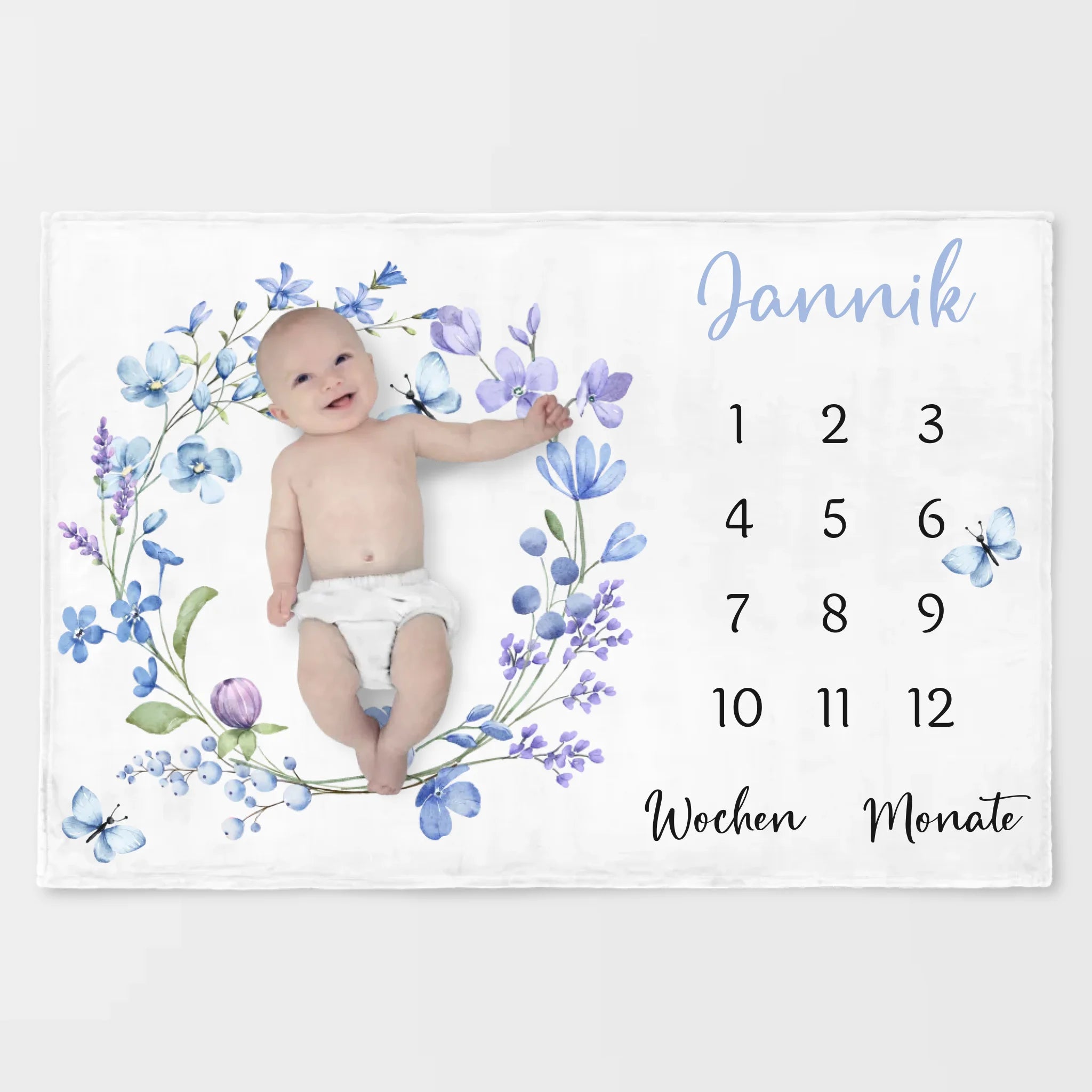 Meilensteindecke Wildblumen lila personalisiert, Kinderdecke