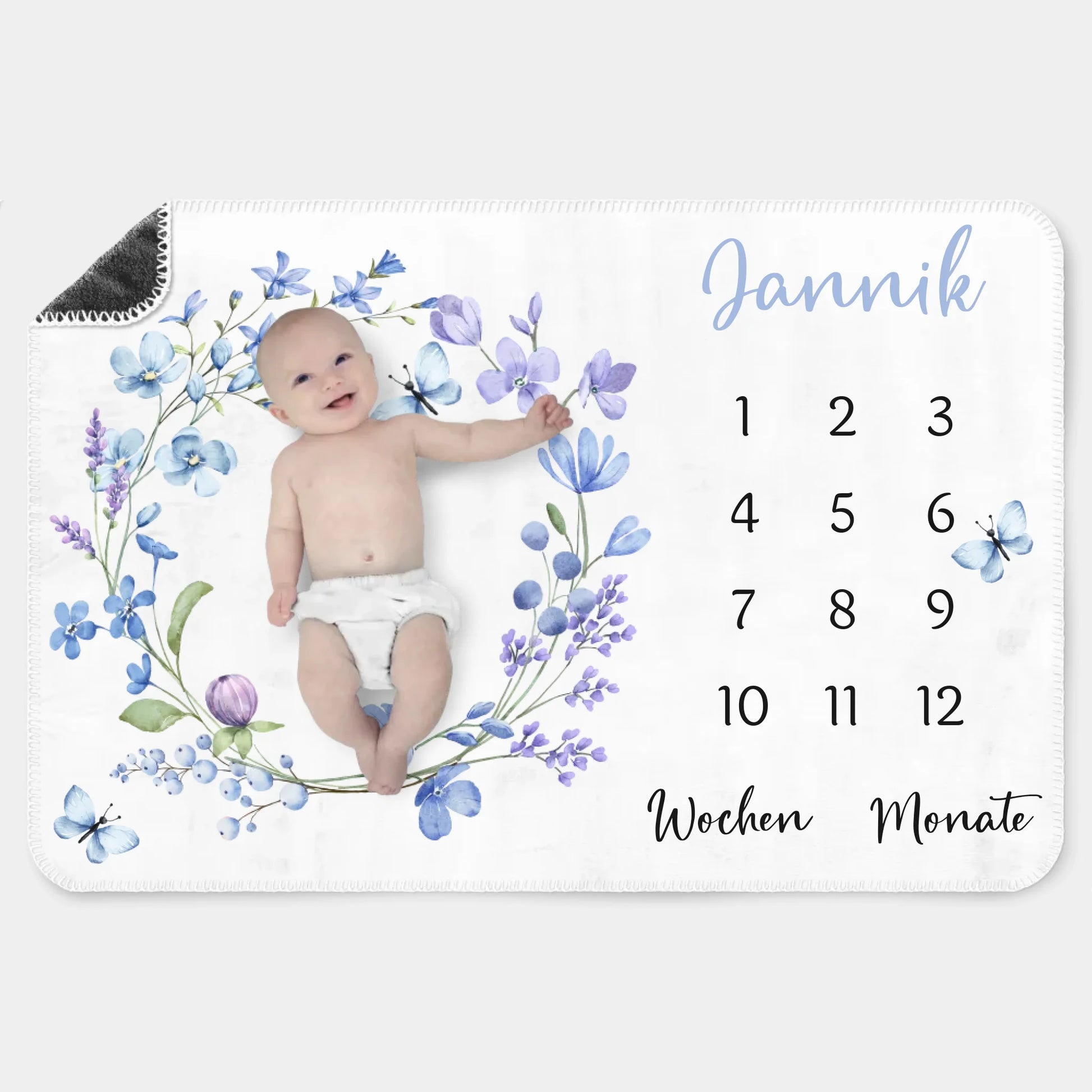 Meilensteindecke Wildblumen lila personalisiert, Kinderdecke