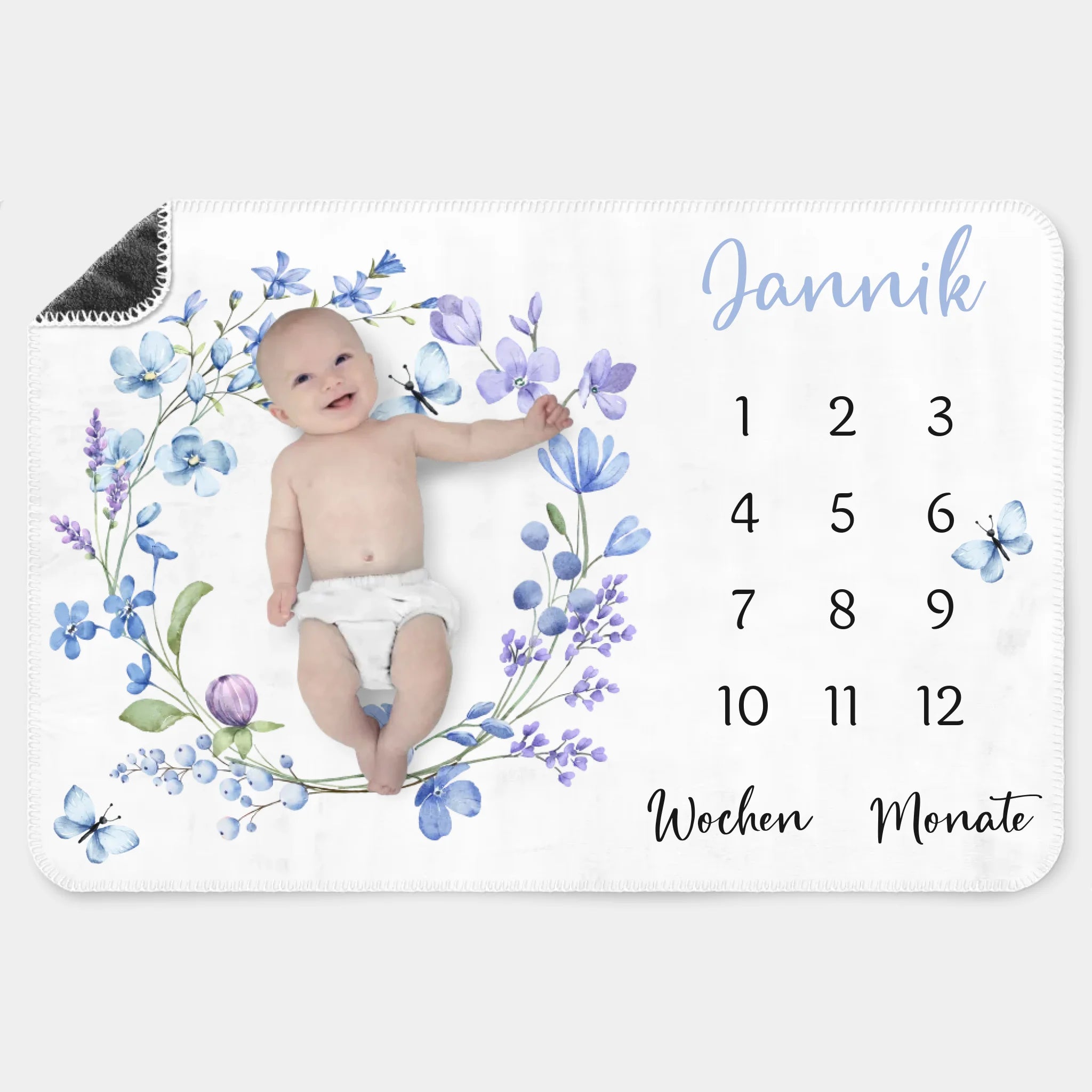 Meilensteindecke Wildblumen lila personalisiert, Kinderdecke