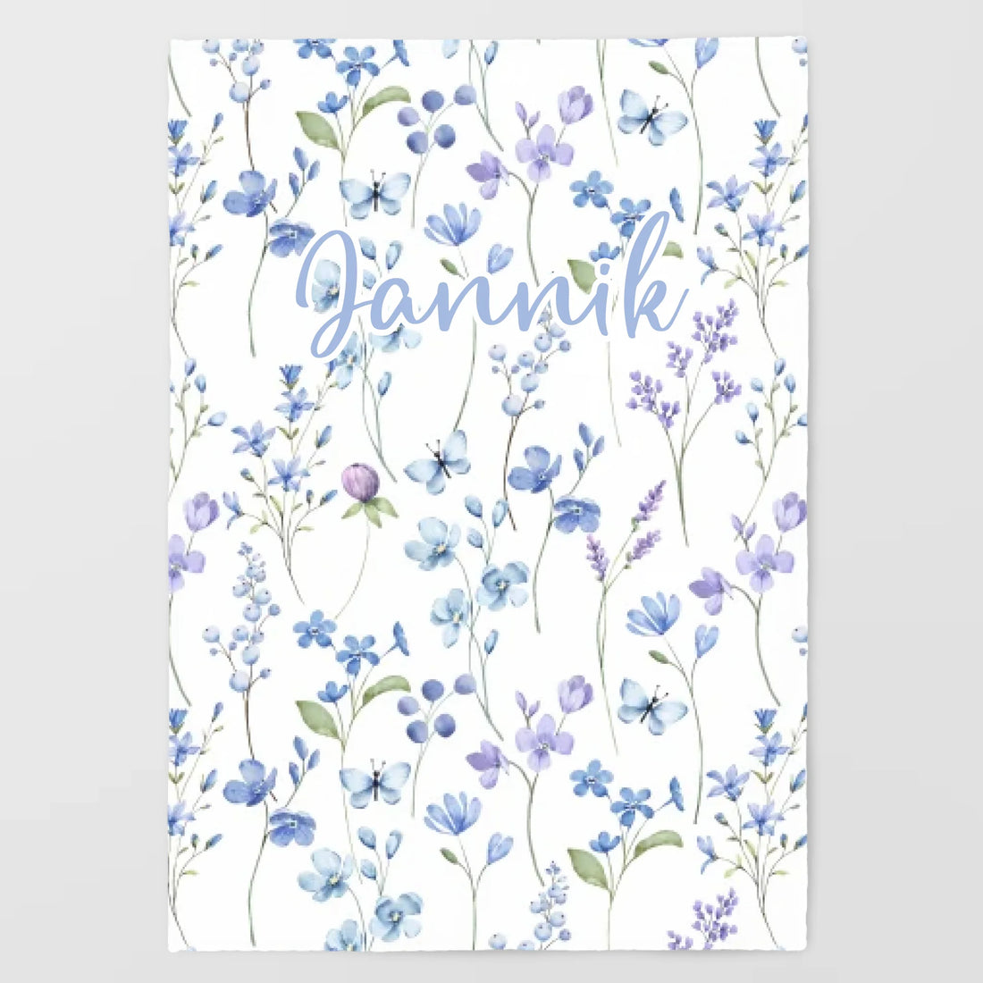 Kinderdecke Wildblumen lila personalisiert, Namensdecke