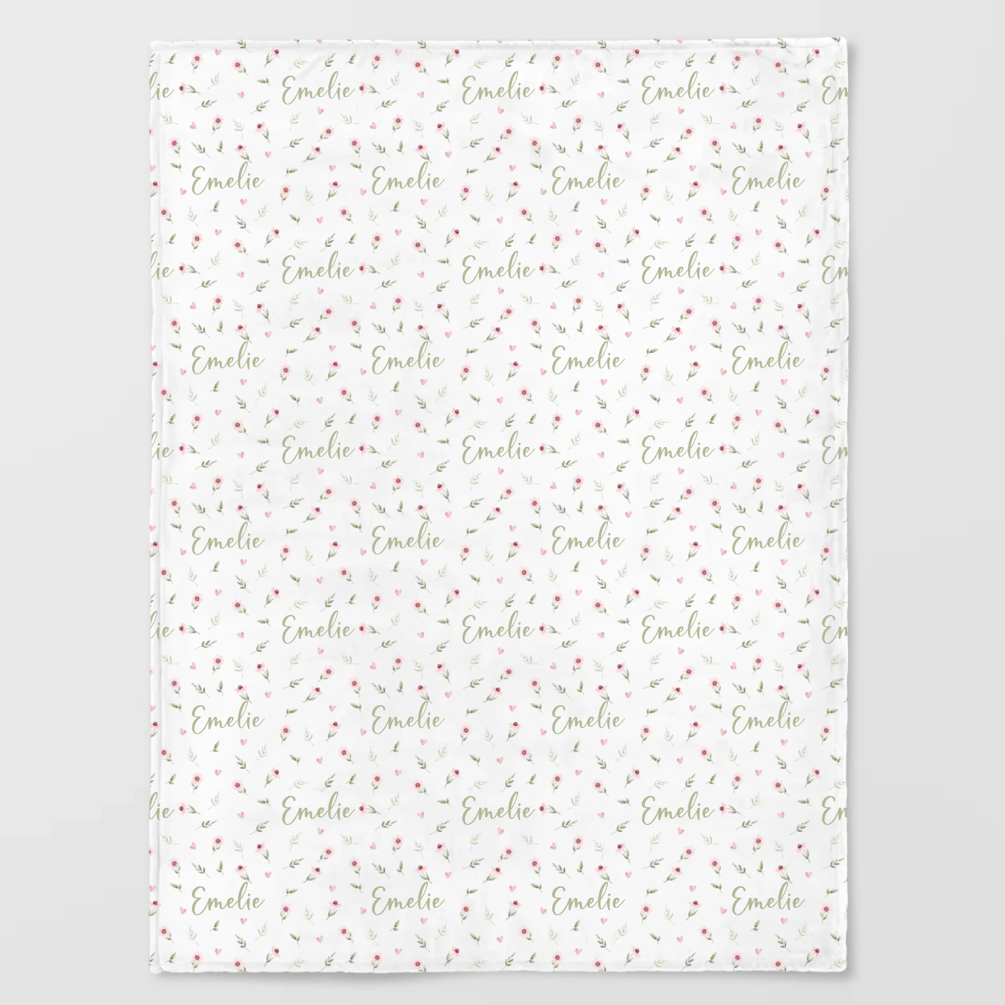 Kinderdecke Blumen und Herzen personalisiert, Namensdecke Standarddecke weiß bedruckt 150 x 200 cm