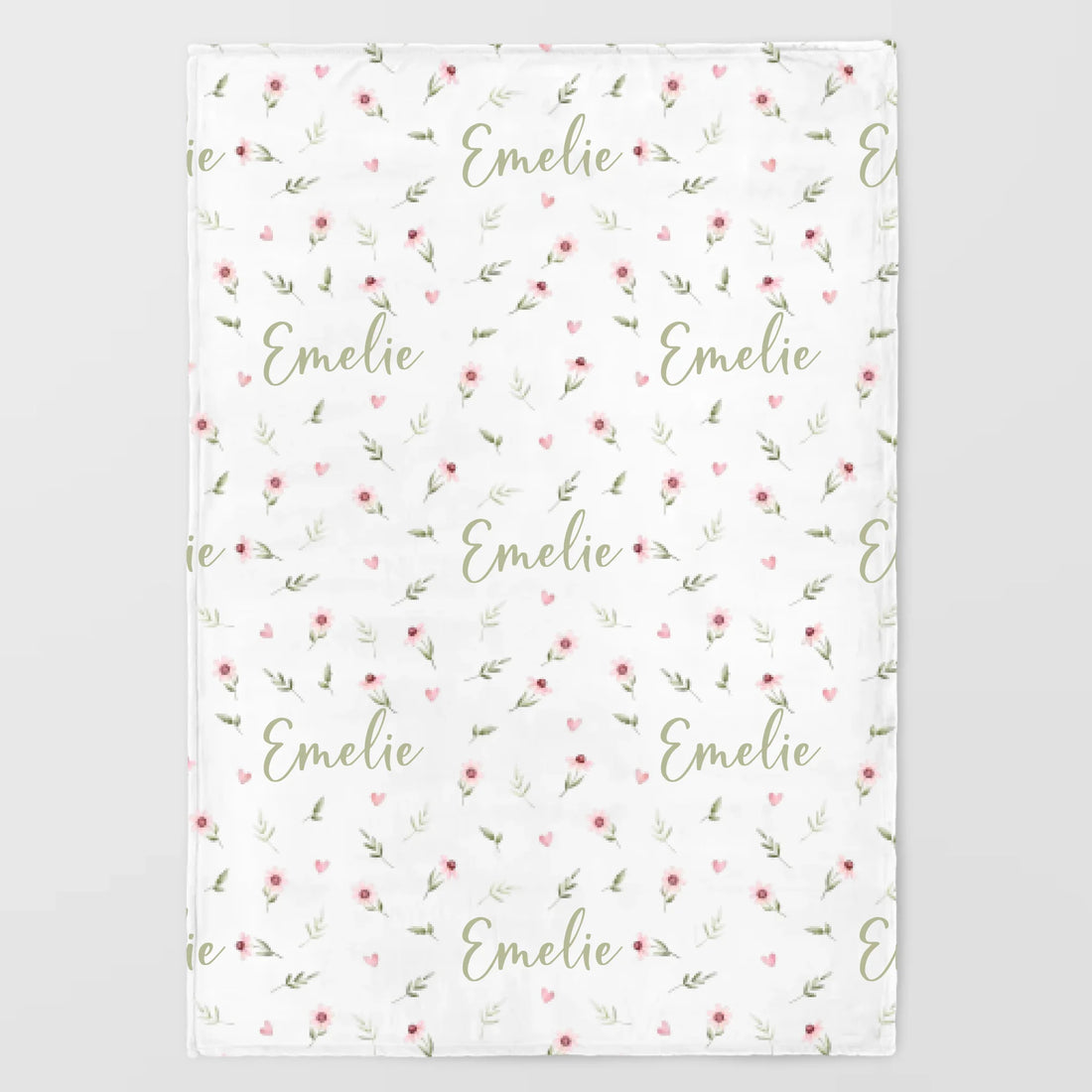 Kinderdecke Blumen und Herzen personalisiert, Namensdecke