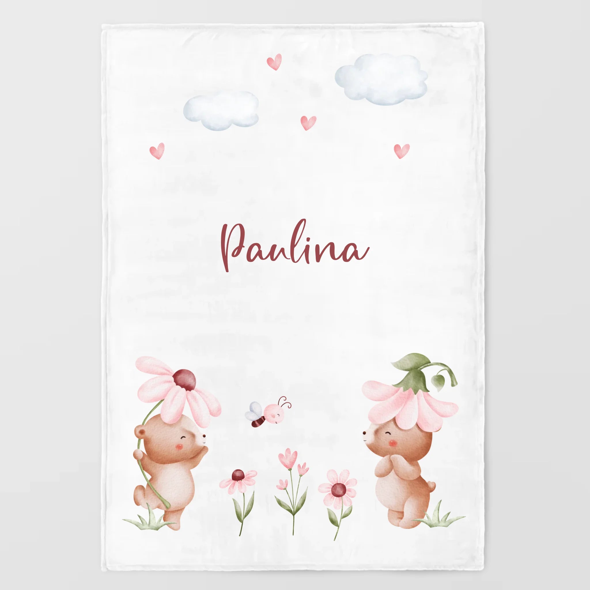 Kinderdecke Bärenbande personalisiert, Namensdecke Standarddecke weiß bedruckt 70 x 100 cm