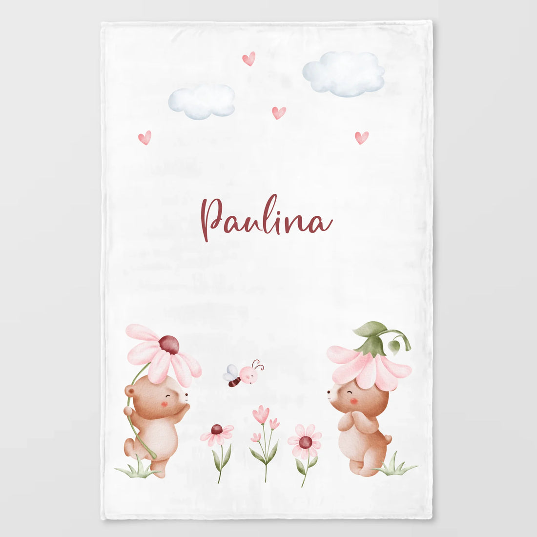 Kinderdecke Bärenbande personalisiert, Namensdecke Standarddecke weiß bedruckt 70 x 100 cm