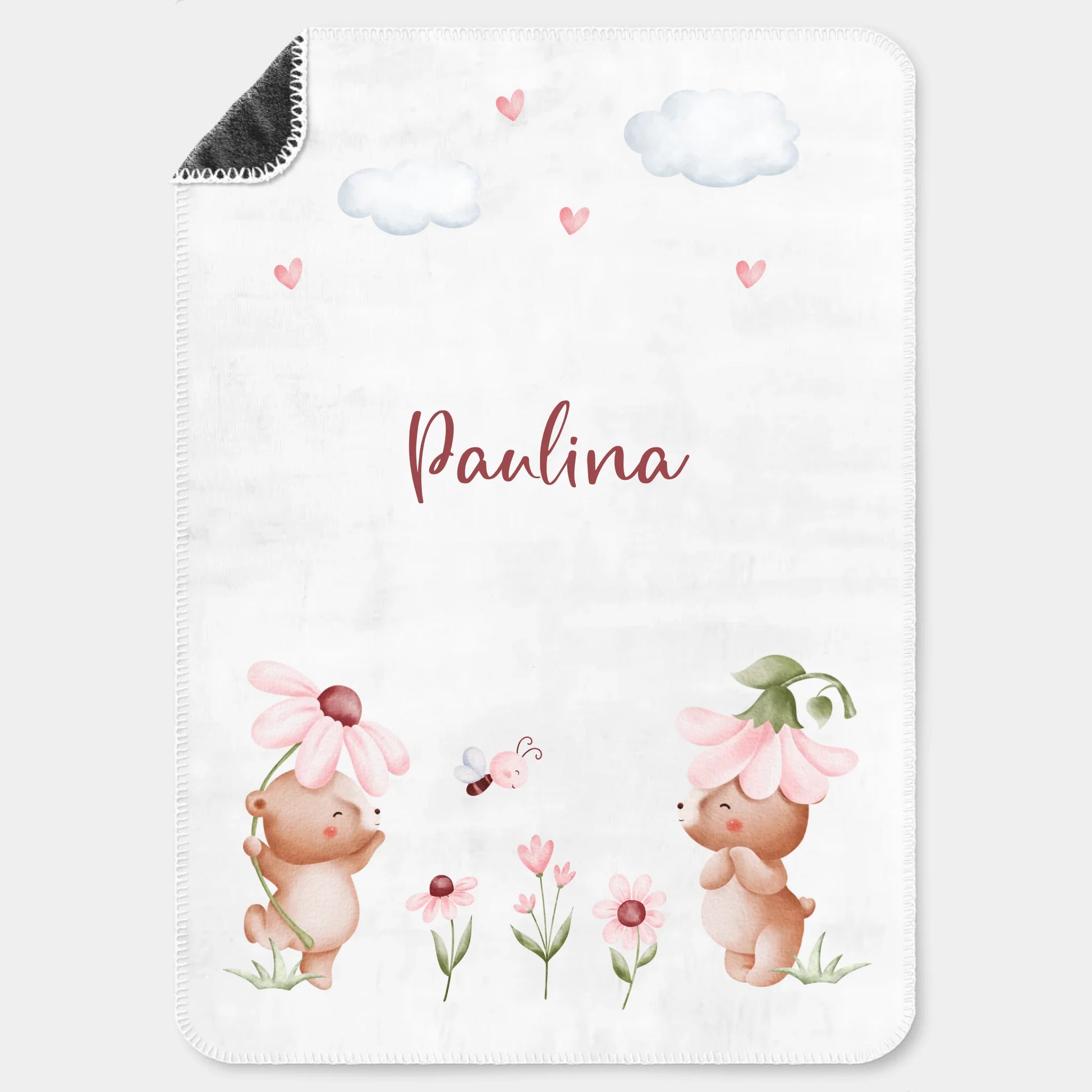 Kinderdecke Bärenbande personalisiert, Namensdecke Premiumdecke weiß bedruckt 70 x 100 cm