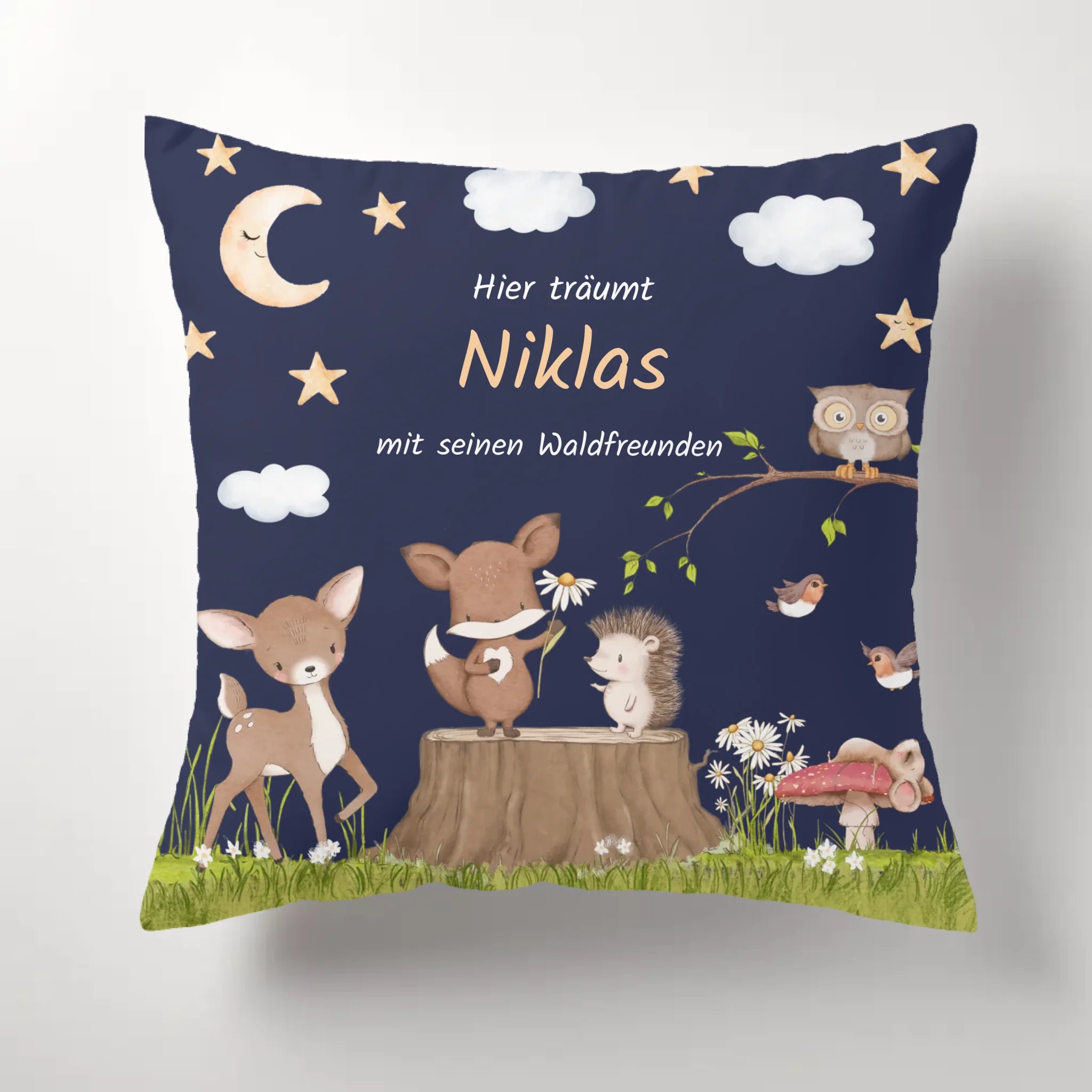 Namenskissen Waldtiere Nacht personalisiert, Kinderkissen Kissen - Plüsch Plüsch