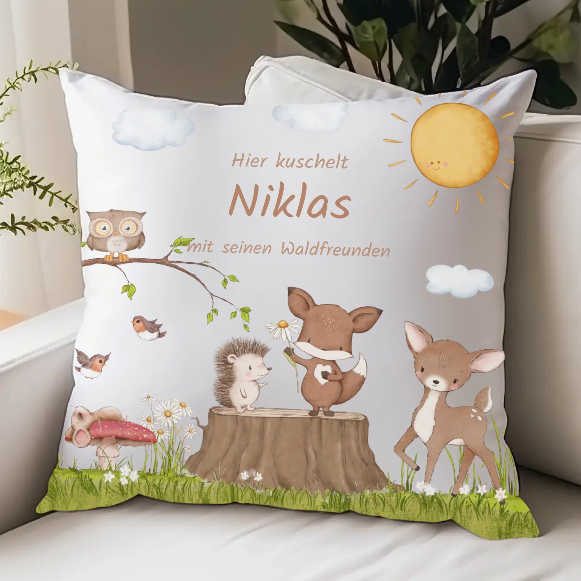 Namenskissen Waldtiere personalisiert, Kinderkissen Kissen - Jersey Jersey