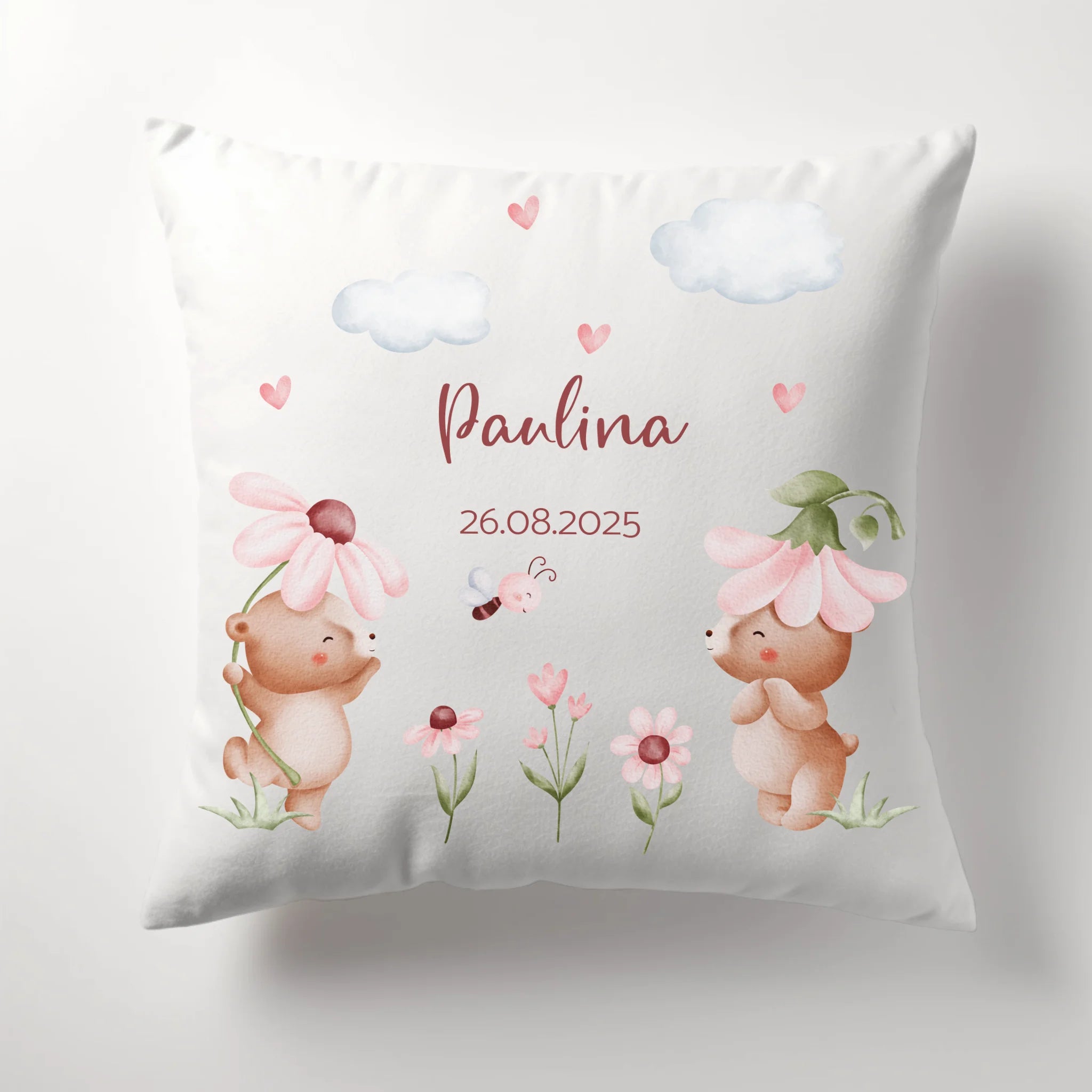 Geburtskissen Bärenbande personalisiert, Namenskissen Kissen - Plüsch Plüsch