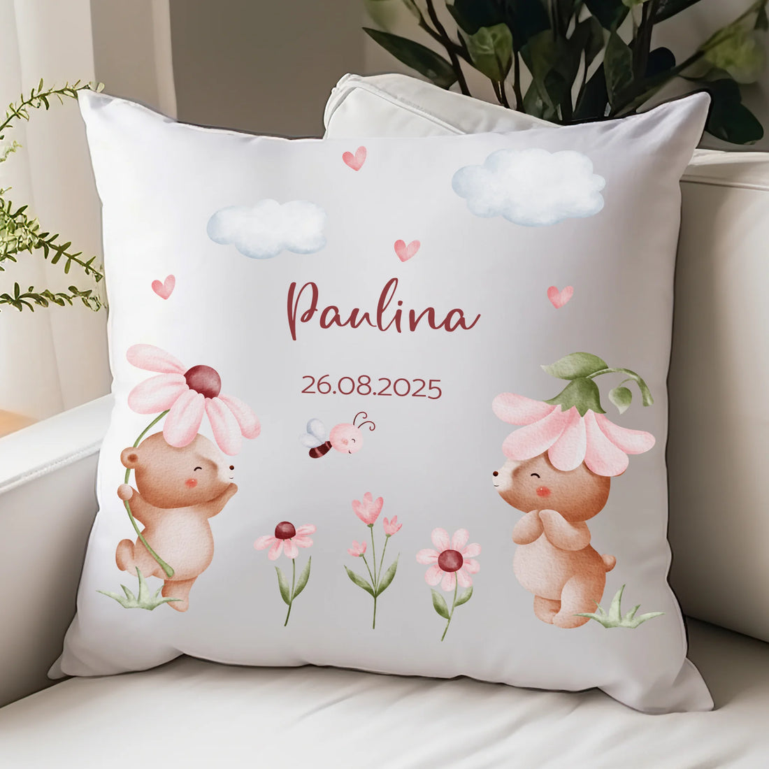 Geburtskissen Bärenbande personalisiert, Namenskissen Kissen - Plüsch Plüsch
