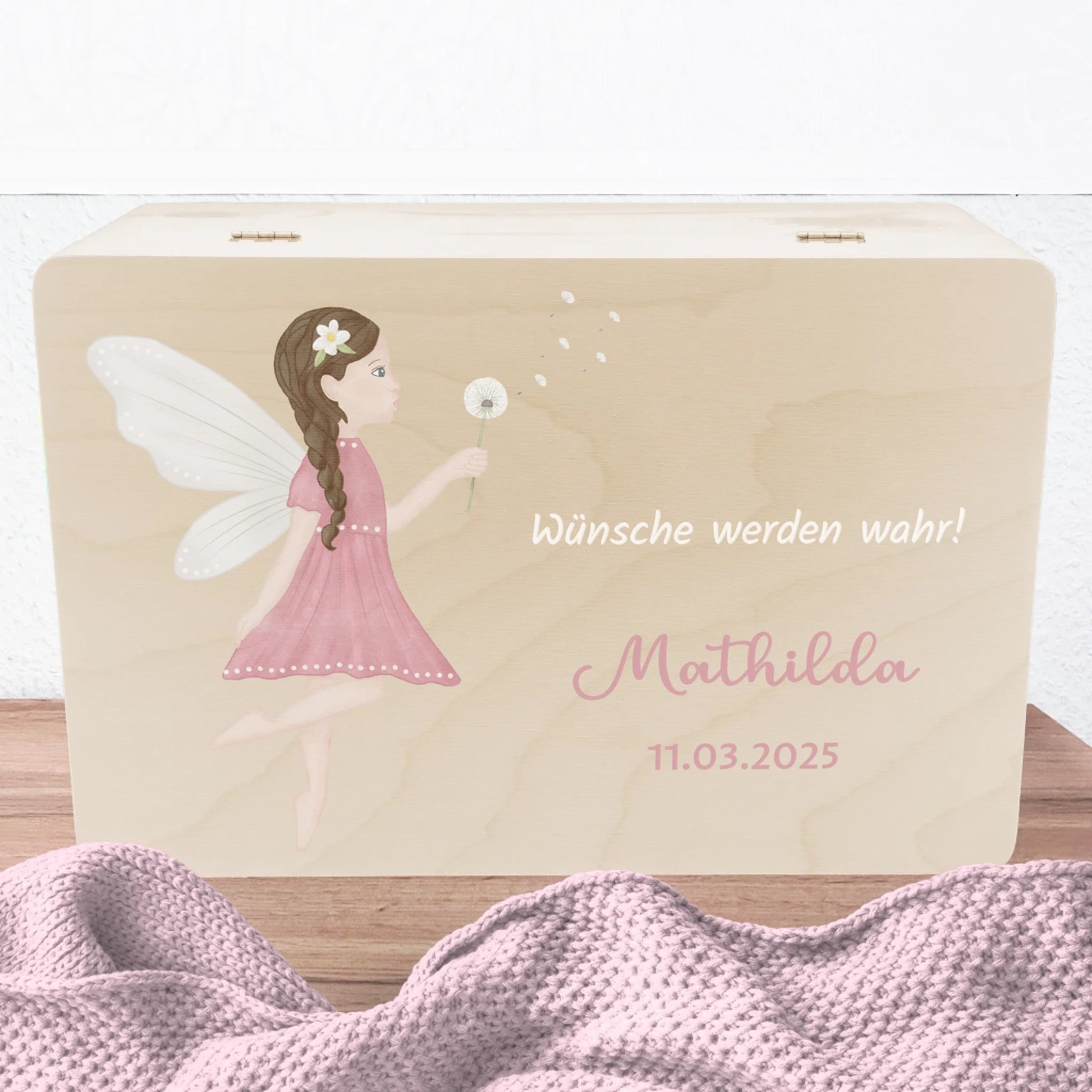 Erinnerungsbox Fee mit Pusteblume Erinnerungsbox Fichten- u. Birkenholz 30,0 x 20,0 x 13,0 cm