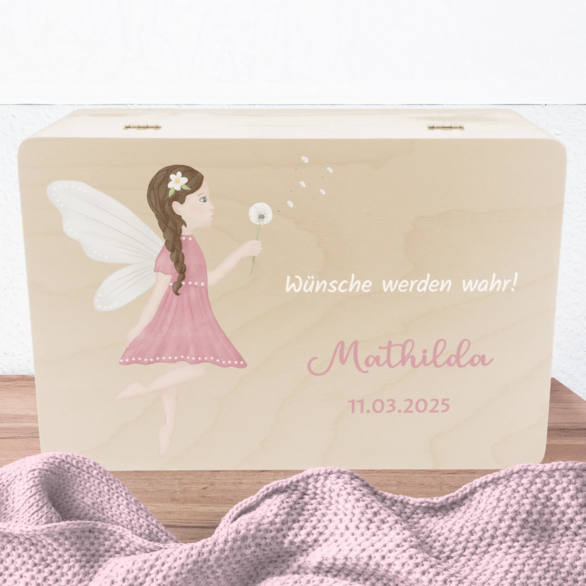 Erinnerungsbox Fee mit Pusteblume Erinnerungsbox Fichten- u. Birkenholz 30,0 x 20,0 x 13,0 cm