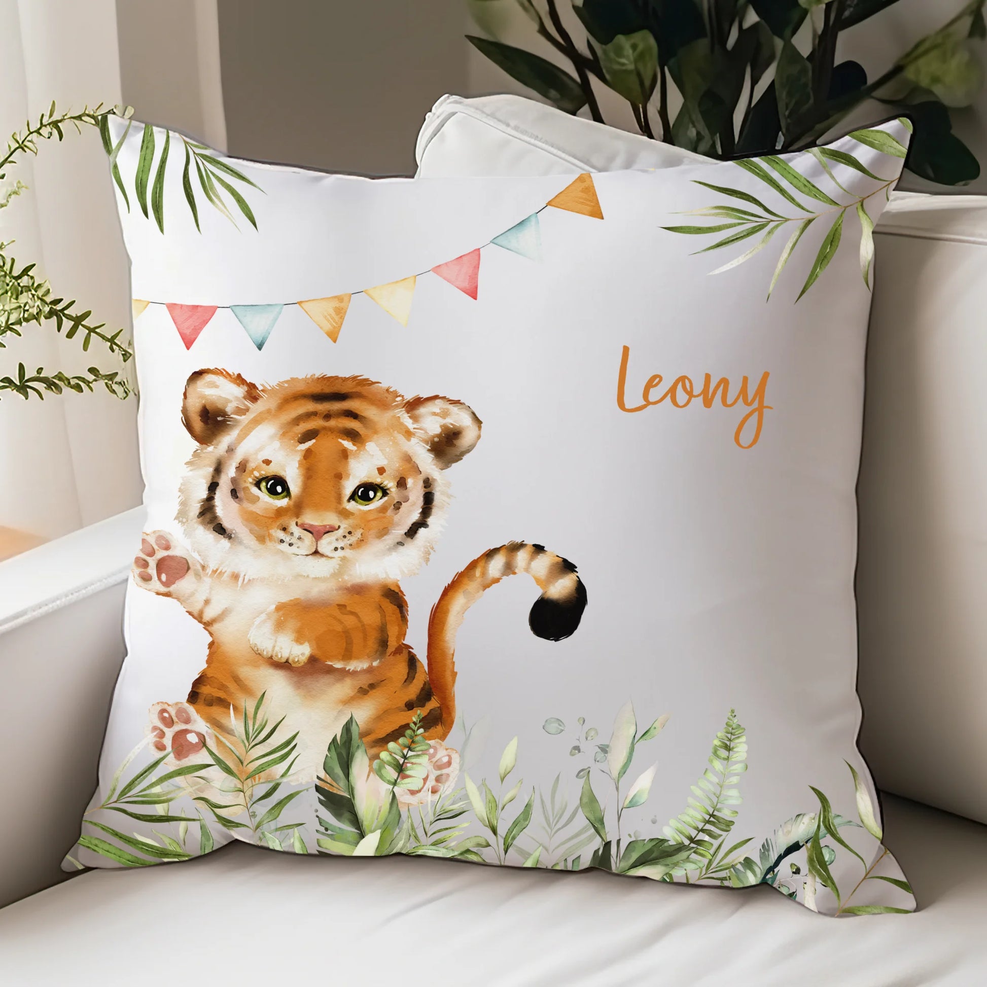 Kinderkissen Tiger personalisiert, Namenskissen Kissen - Jersey Jersey