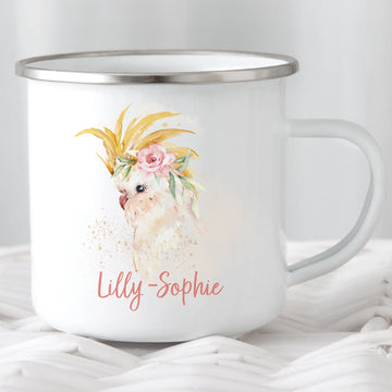 Kindertasse Vogel, Kakadu mit Namen, personalisiert