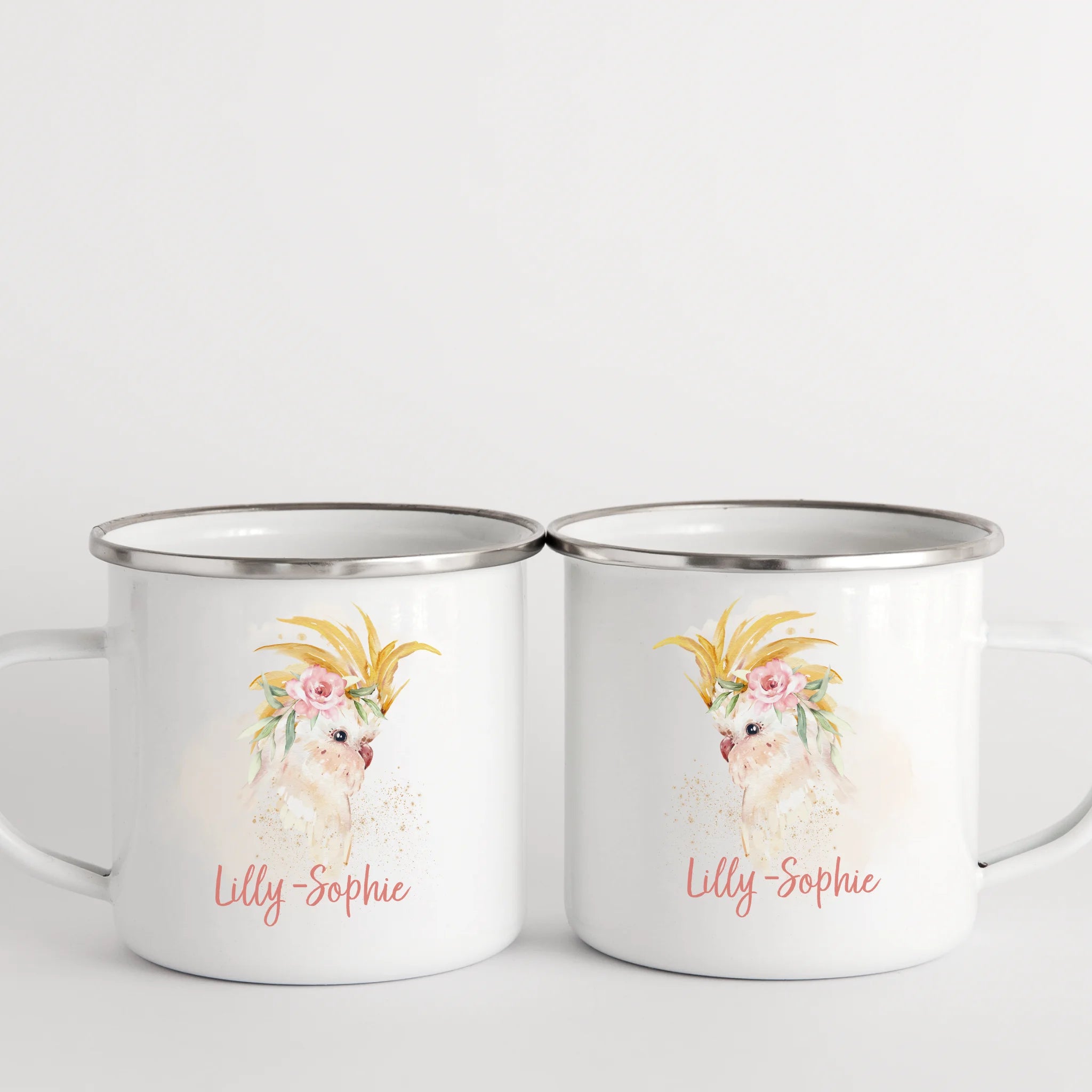 Kindertasse Vogel, Kakadu mit Namen, personalisiert
