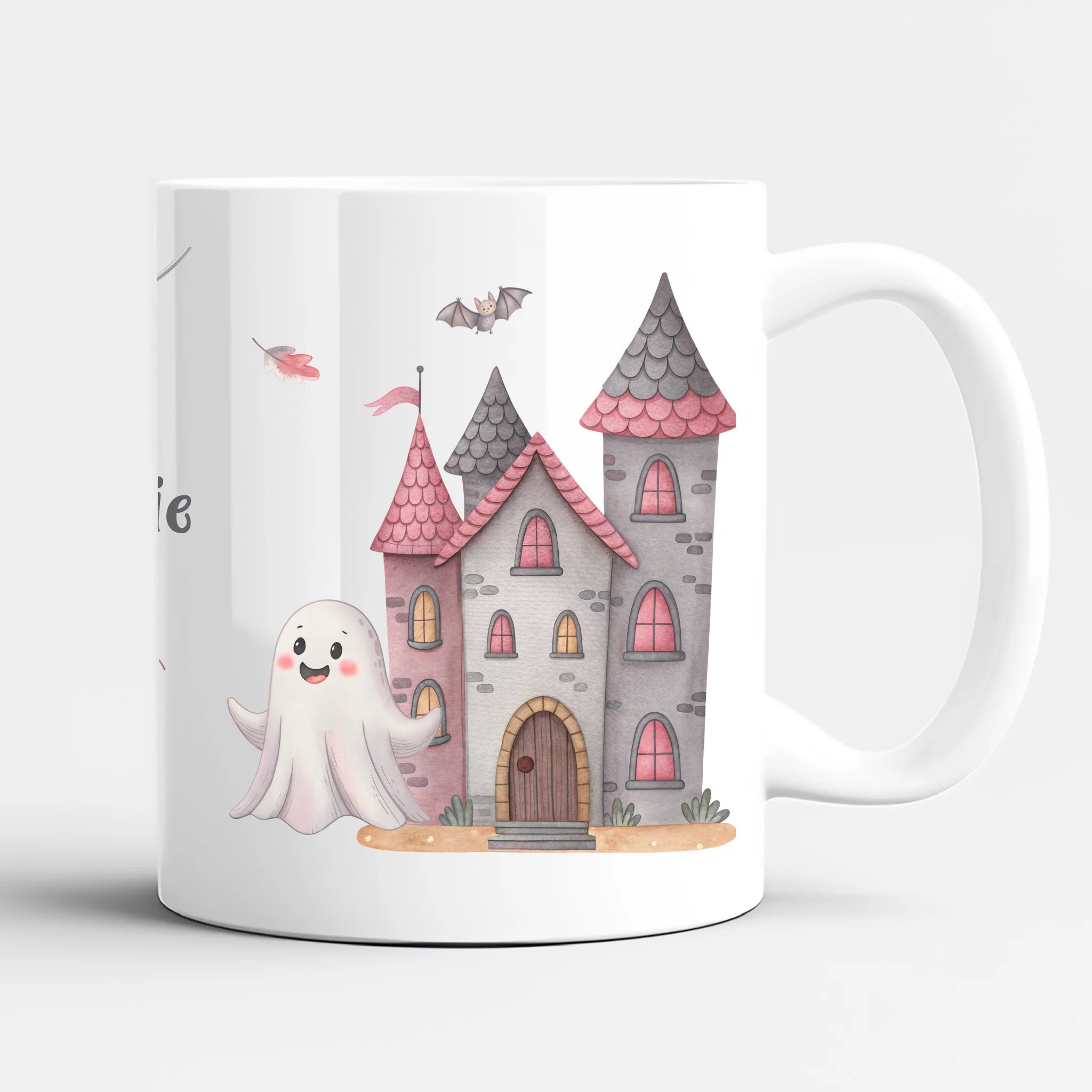 Kindertasse Halloween Katze mit Geister personalisiert