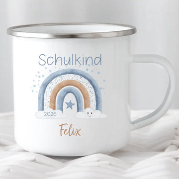 Kindertasse zur Einschulung, Regenbogen mit Sterne