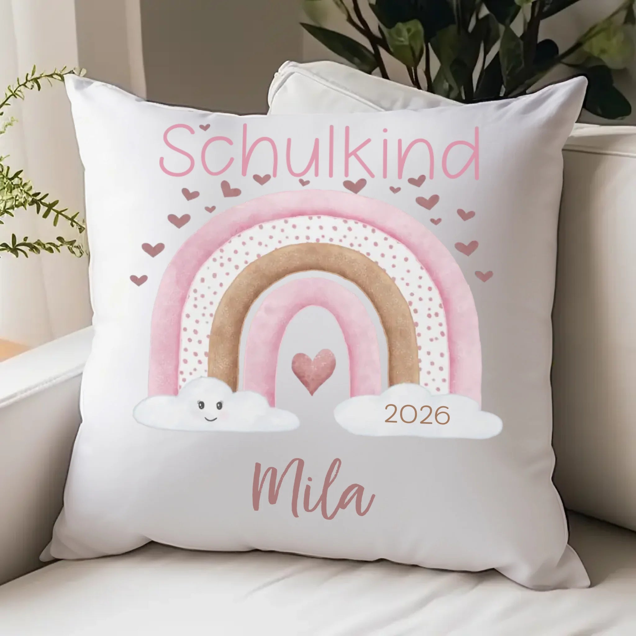 Kinderkissen zur Einschulung, Regenbogen mit Herzen